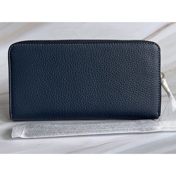Coach Logo Women's Wallet Long Zip Around Pebble Leather Navy Authentic $298 - Picture 4 of 7